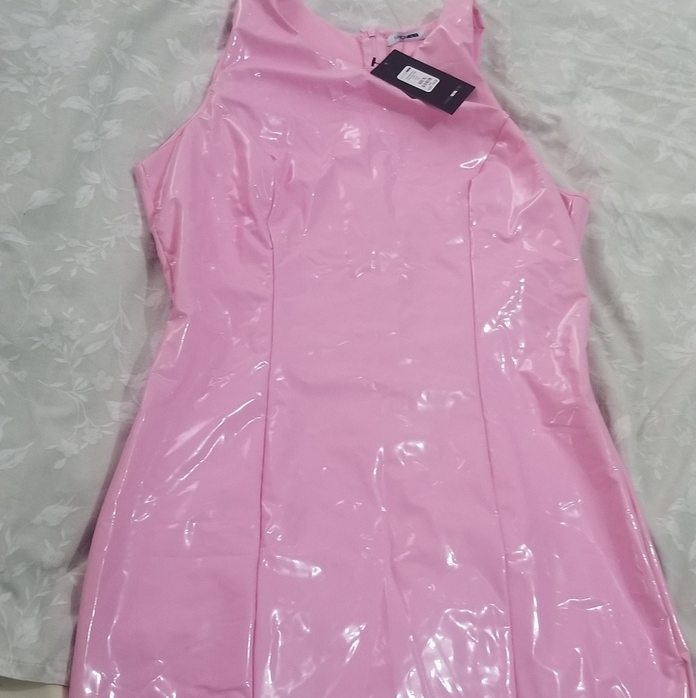 Pink latex mini dress